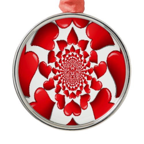 Romantic Red Hearts Pattern Art Print Metal Ornament