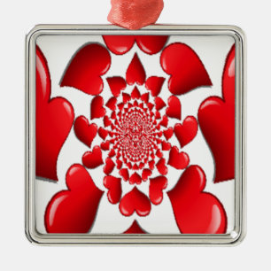 Romantic Red Hearts Pattern Art Print Metal Ornament