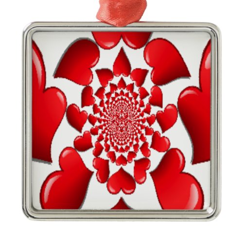Romantic Red Hearts Pattern Art Print Metal Ornament