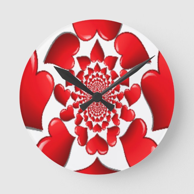 Romantic Red Hearts Pattern Art Print Round Clock (Front)