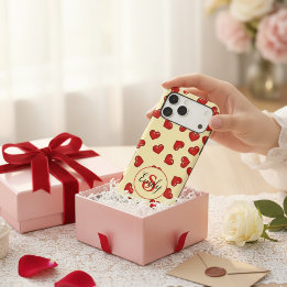 Romantic Red Hearts Pattern Cream Custom Monogram iPhone 17 Pro Max Case