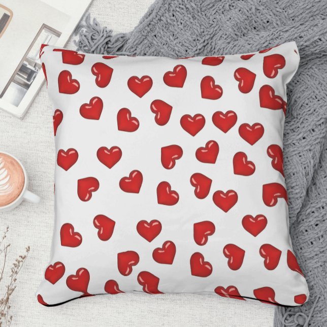 Romantic Red Hearts pattern on white Throw Pillow (Creator Uploaded)