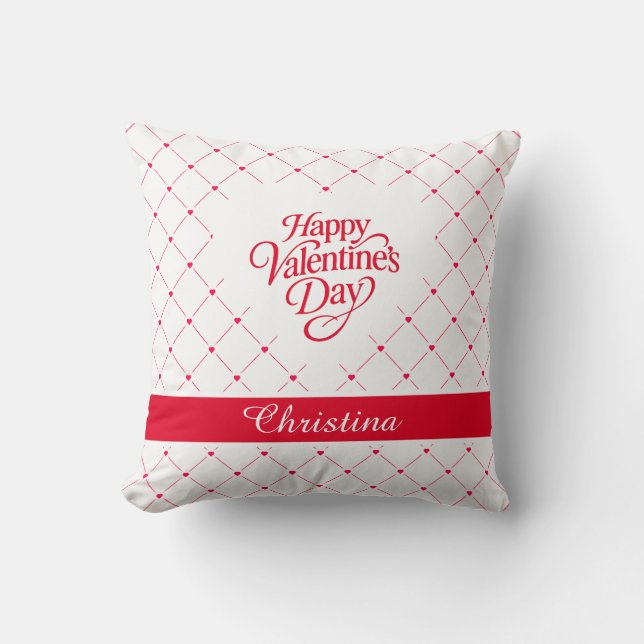 Romantic Red Hearts Personalized Valentine Throw Pillow (Front)
