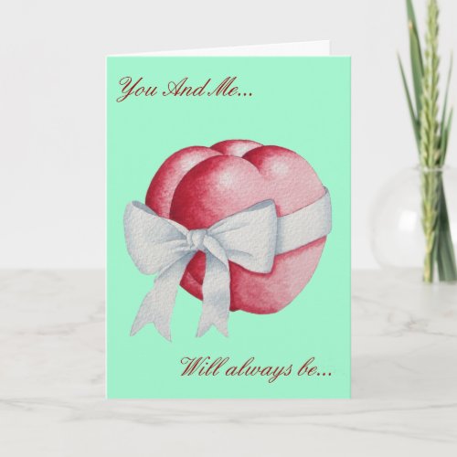 Romantic red hearts tied with white ribbon bow card