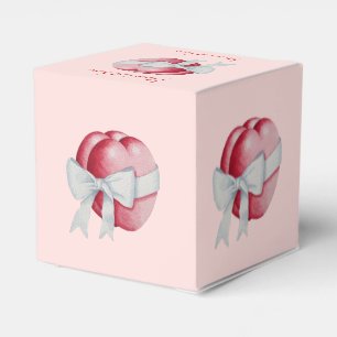 Romantic red hearts tied with white ribbon bow favor boxes