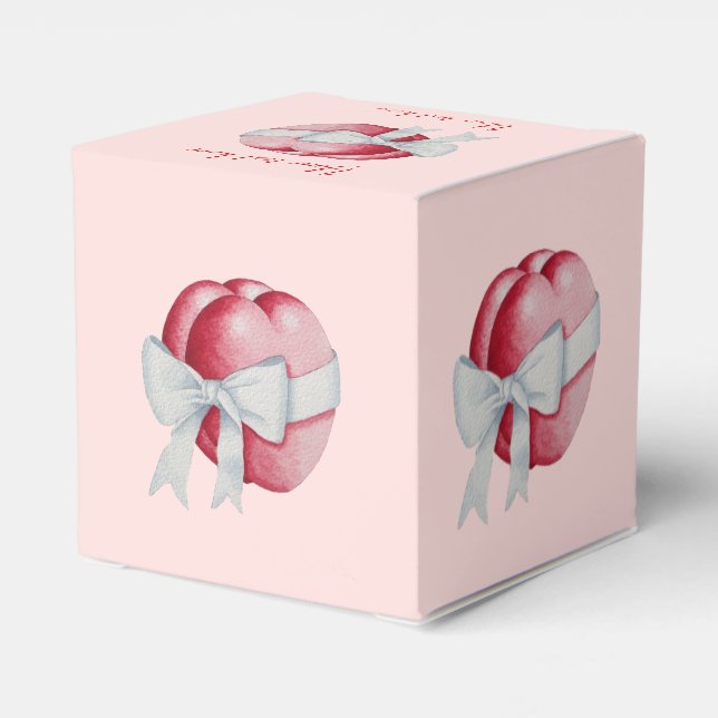 Romantic red hearts tied with white ribbon bow favor boxes (Back Side)