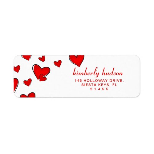 Romantic Red Hearts Valentines Day Label