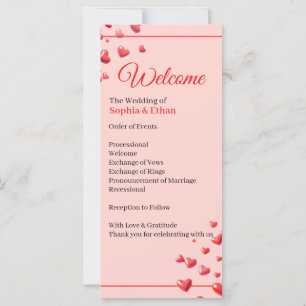 Romantic Red Hearts Wedding Program