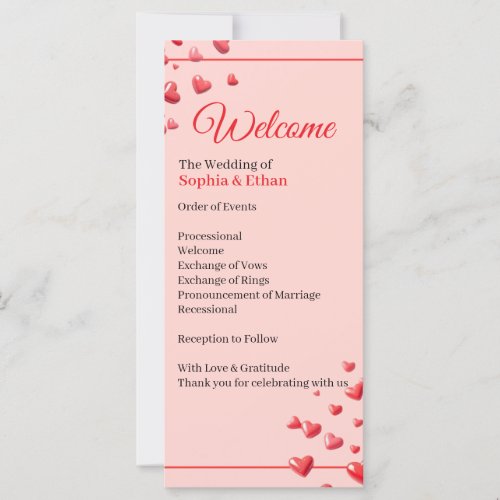 Romantic Red Hearts Wedding Program