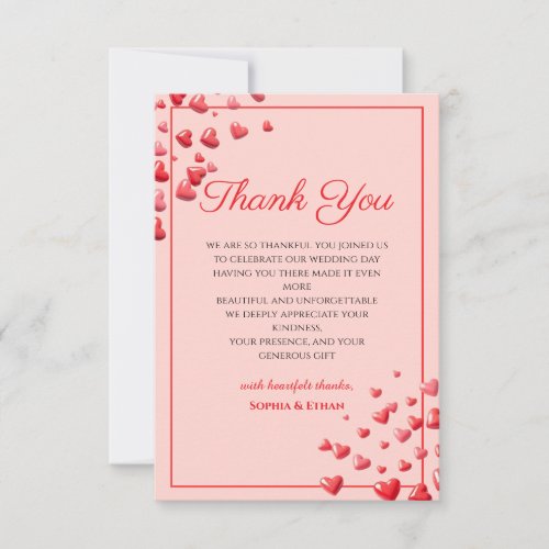 Romantic Red Hearts Wedding Thank You Card