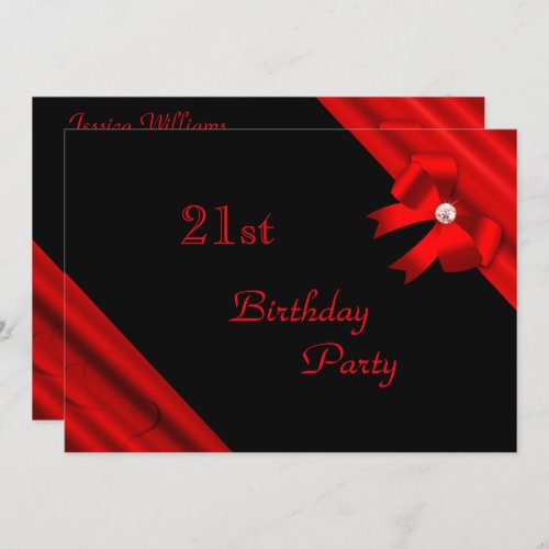 Romantic Red Jeweled Bow 21st Birthday Invitation