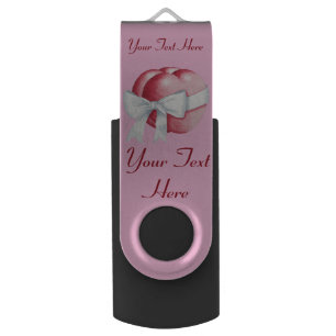 romantic red love heart and white bow flash drive