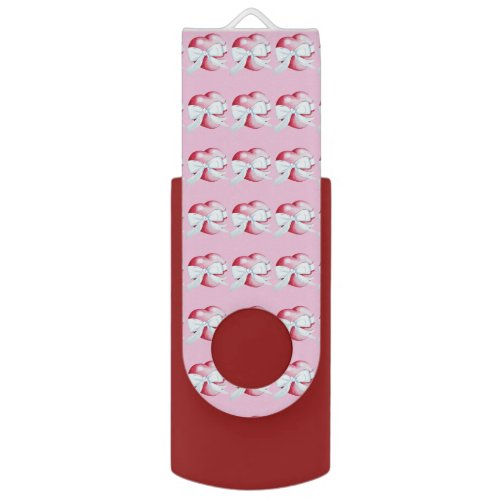 romantic red love heart and white bow flash drive