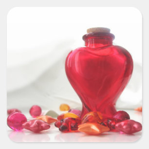 Romantic Red Love Heart Bottle Photography Square Sticker