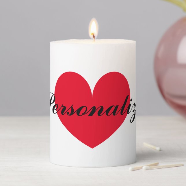 Romantic red love heart custom name pillar candle (In Situ)