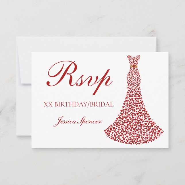 Romantic Red Love Heart Dress Bridal Birthday RSVP (Front)