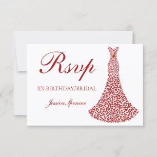 Romantic Red Love Heart Dress Bridal Birthday RSVP Card
