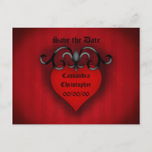 Romantic red love heart gothic medieval style announcement postcard
