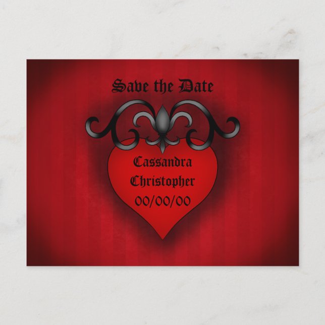 Romantic red love heart gothic medieval style announcement postcard (Front)