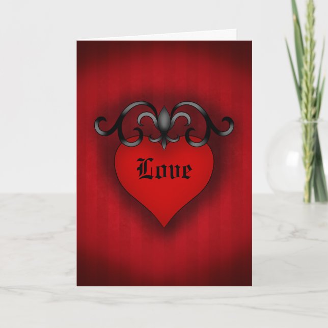 Romantic red love heart gothic medieval style holiday card (Front)