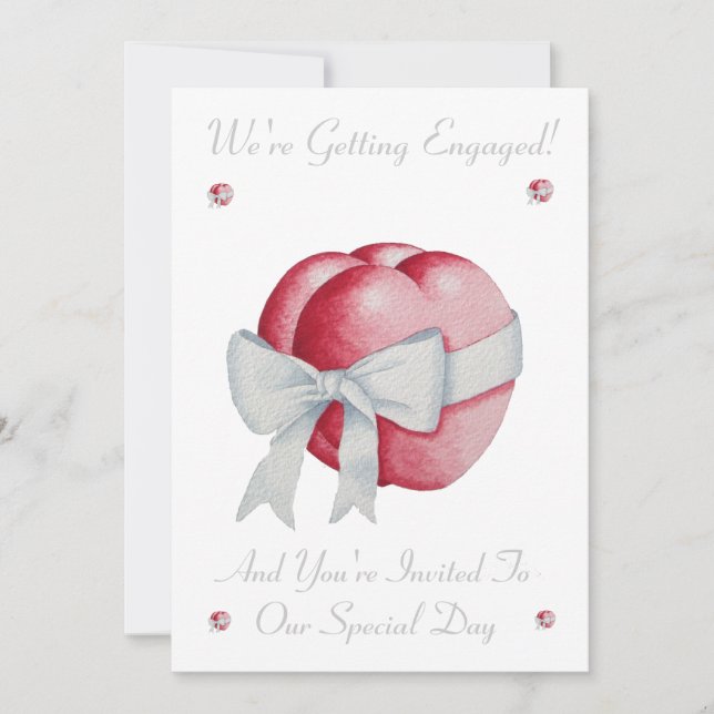 romantic red love heart white bow engagment invitation (Front)