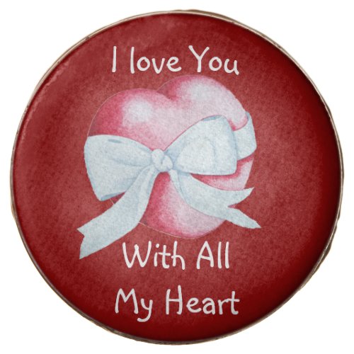romantic red love heart with white bow valetines chocolate covered oreo