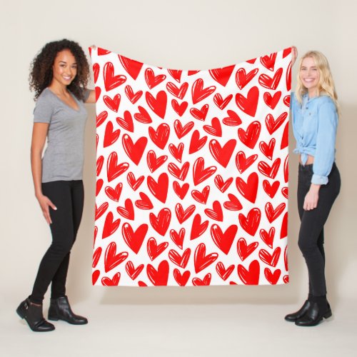 Romantic Red Love Hearts Pattern Valentines Day Fleece Blanket