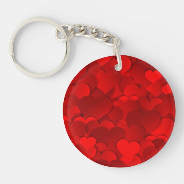 Romantic Red Love Hearts Texture Pattern-19909 Keychain (Front)
