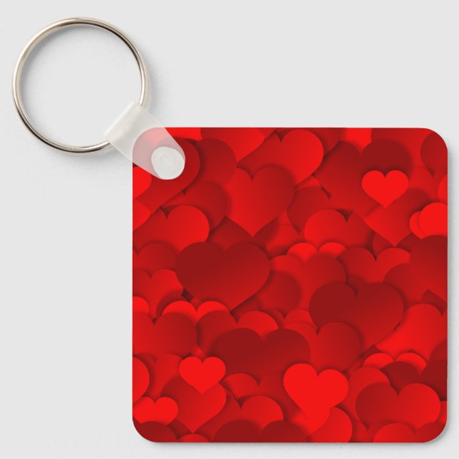 Romantic Red Love Hearts Texture Pattern-19909 Keychain (Front)
