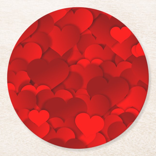 Romantic Red Love Hearts Texture Pattern-19909 Round Paper Coaster (Front)