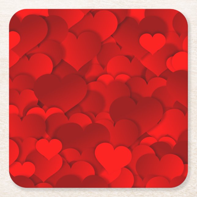 Romantic Red Love Hearts Texture Pattern-19909 Square Paper Coaster (Front)