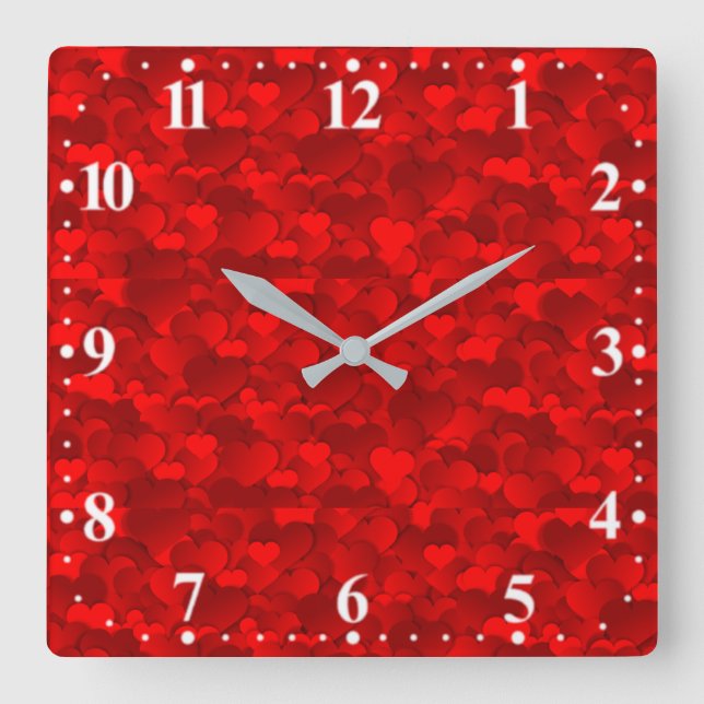 Romantic Red Love Hearts Texture Pattern-19909 Square Wall Clock (Front)