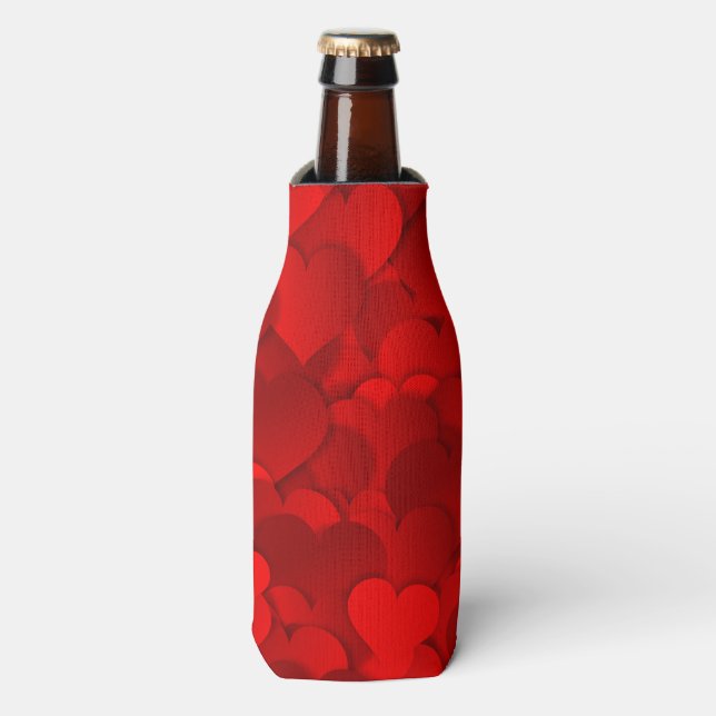 Romantic Red Love Hearts Texture Pattern Bottle Cooler (Bottle Front)