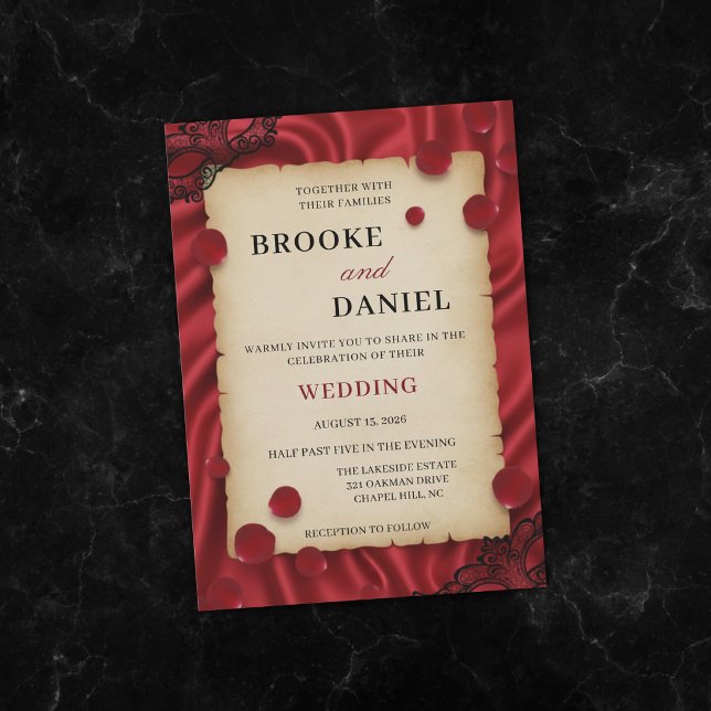 Romantic Red Masquerade Ball Wedding Invitation (Creator Uploaded)