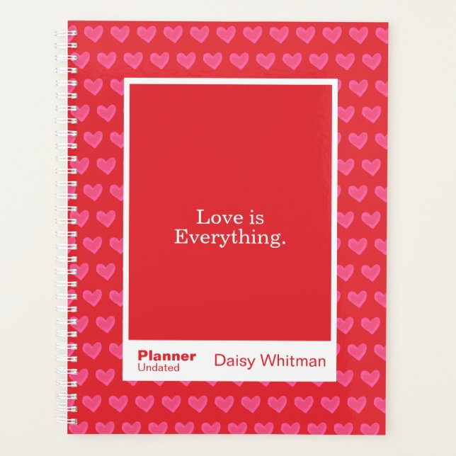 Romantic Red Minimalist Pink Heart Planner (Front)
