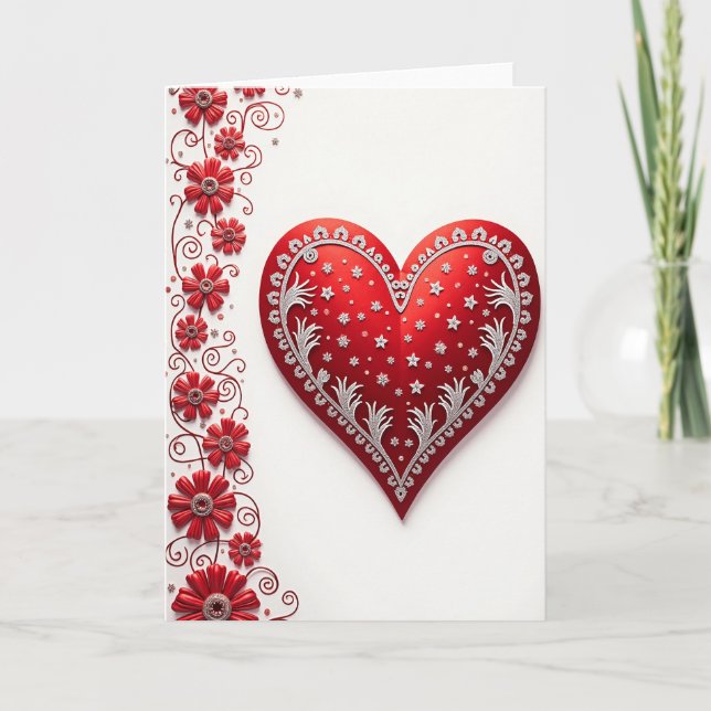 Romantic Red Ornate Heart Card (Front)