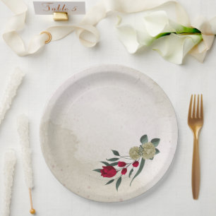 romantic red & pale yellow flowers paper plates