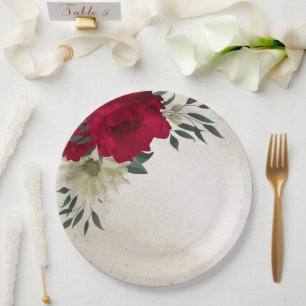 romantic red & pale yellow flowers paper plates