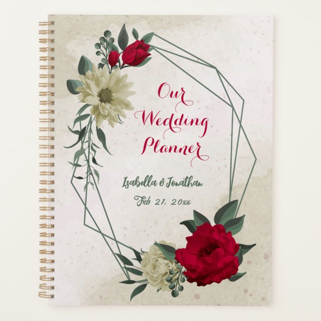 romantic red & pale yellow flowers wedding planner (Front)