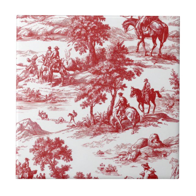 Romantic Red Pastoral Toile Nature Pattern Ceramic Tile (Front)