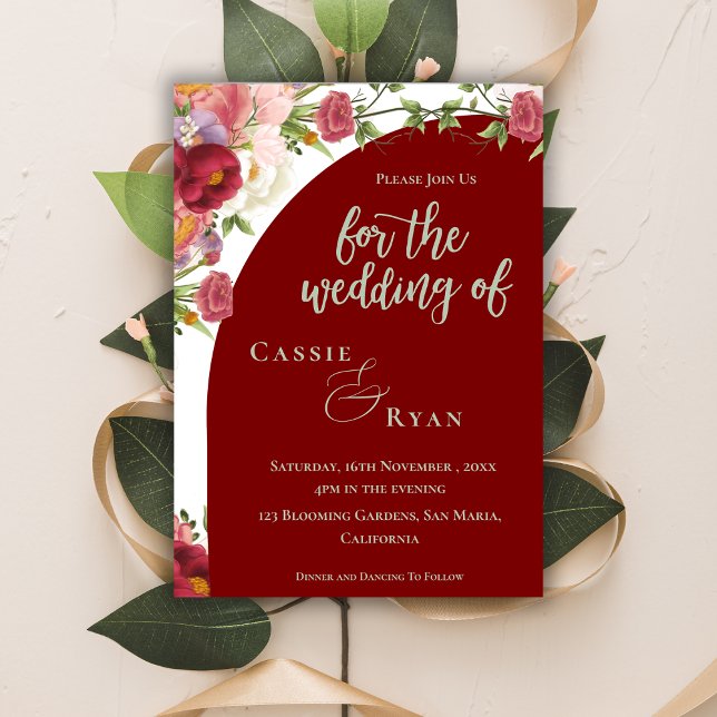 Romantic Red Peach Floral Arch Wedding Invitation (Romantic Red Peach Floral Arch Wedding Invitation)