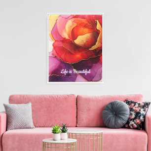Romantic Red Peach Rose Floral Beautiful Canvas Print