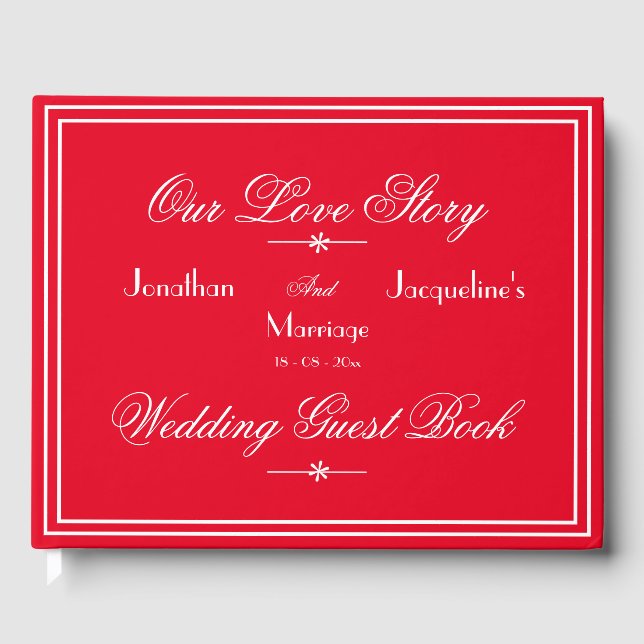 Romantic Red Personalized Names Chic Wedding  Guest Book (Front)