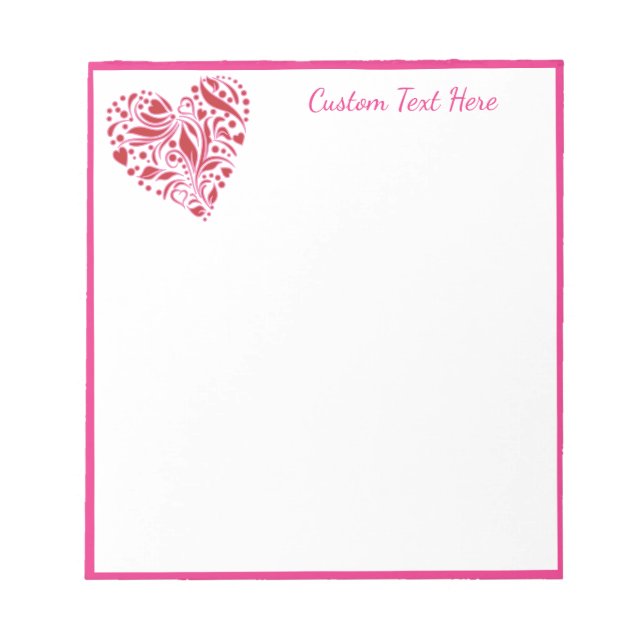 Romantic Red Pink Heart Decorative Personalized Notepad (Front)