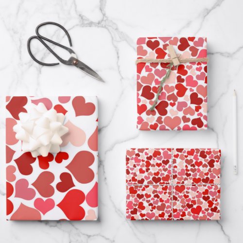 Romantic Red Pink Heart Design Flat Wrapping Paper Sheets