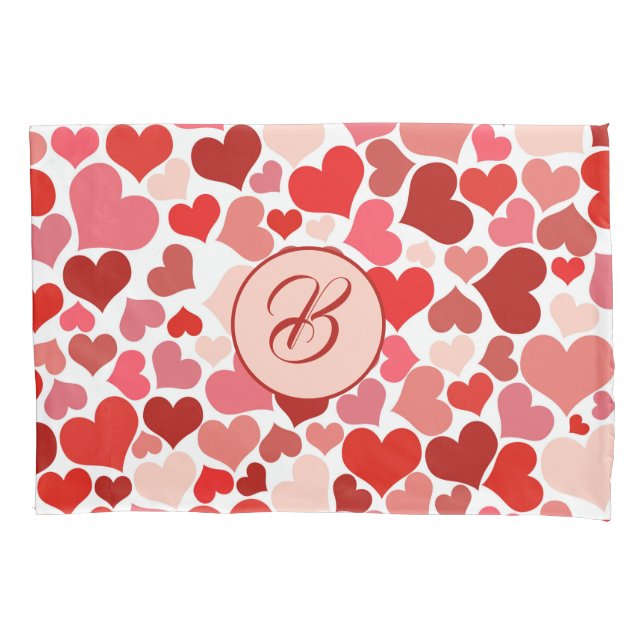 Romantic Red Pink Heart Love Valentine Initial Pillow Case (Front)