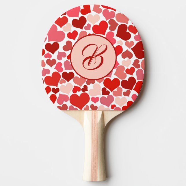 Romantic Red Pink Heart Love Valentine Initial Ping Pong Paddle (Front)