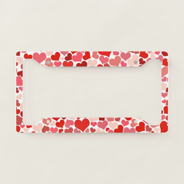 Romantic Red Pink Heart Love Valentine License Plate Frame (Front)