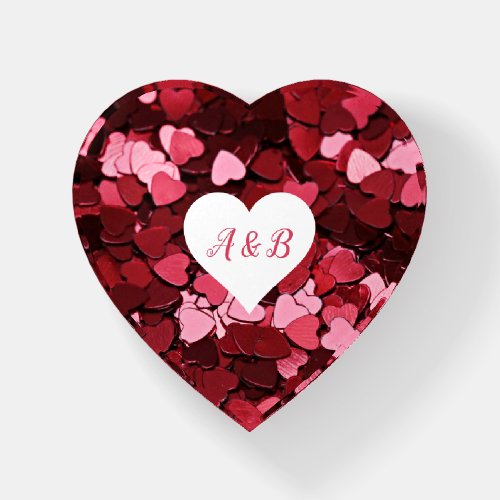 Romantic Red Pink Hearts With Monogram Paperweight