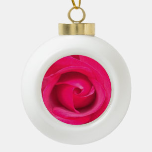 Romantic Red Pink Rose Ceramic Ball Christmas Ornament